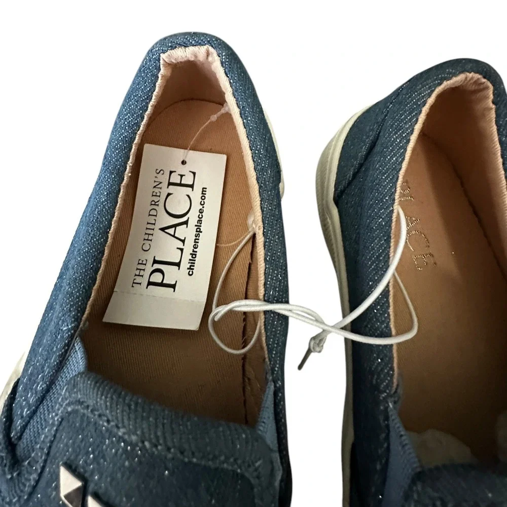 The Children's Place Slip On Sneakers Patches Studded Blue Denim Size 13‎